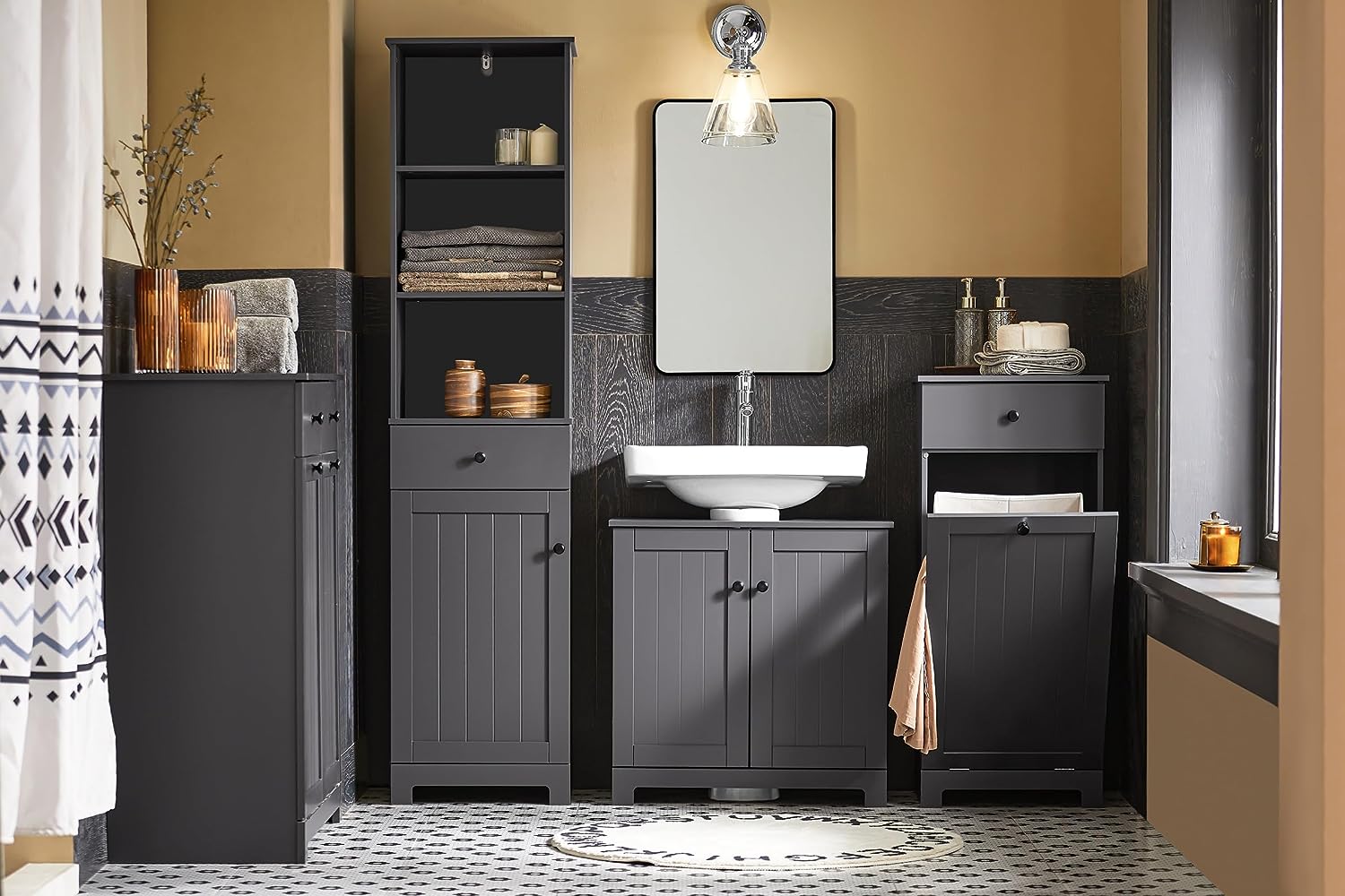 SoBuy | Mobile sottolavabo | Lavabo | Mobili da bagno | Grigio scuro | BZR18-II-DG