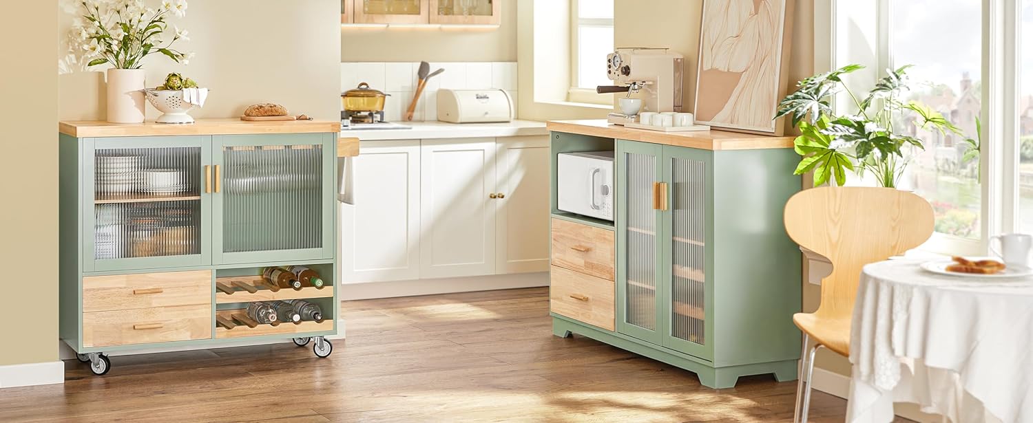 SoBuy | Buffet à 2 portes vitrées | Meuble de cuisine | Meuble d'entrée | Vert | FSB81-GR