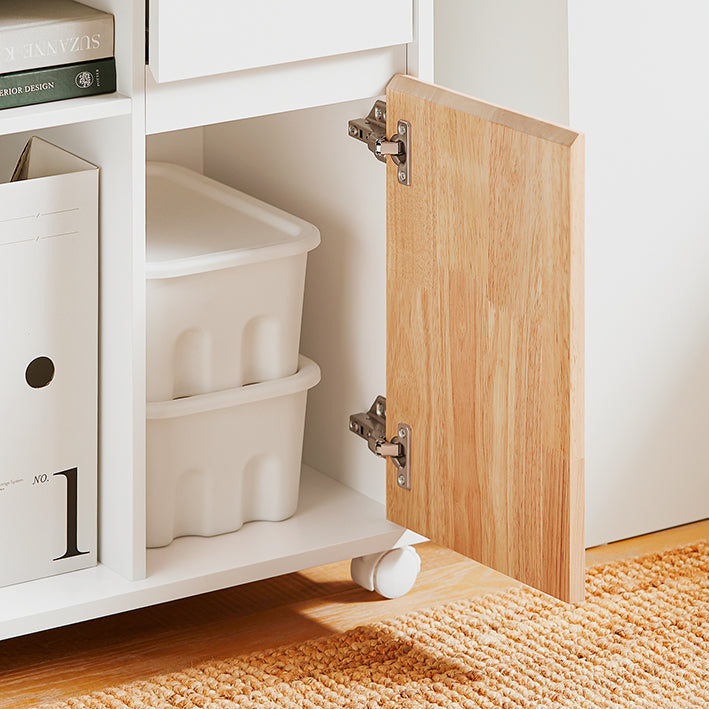 SoBuy | Table d'appoint roulante | Table de chevet | Table basse | Chariot de classement | Blanc/Naturel | ASK04-WN
