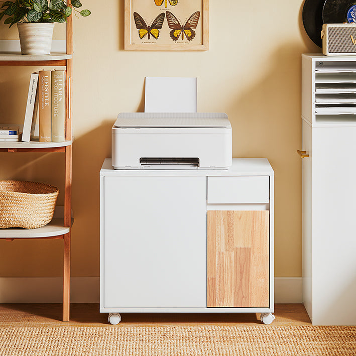 SoBuy | Tavolino da divano con rotelle | comodino | Tavolino | Carrello portaoggetti | Bianco/Naturale | ASK04-WN