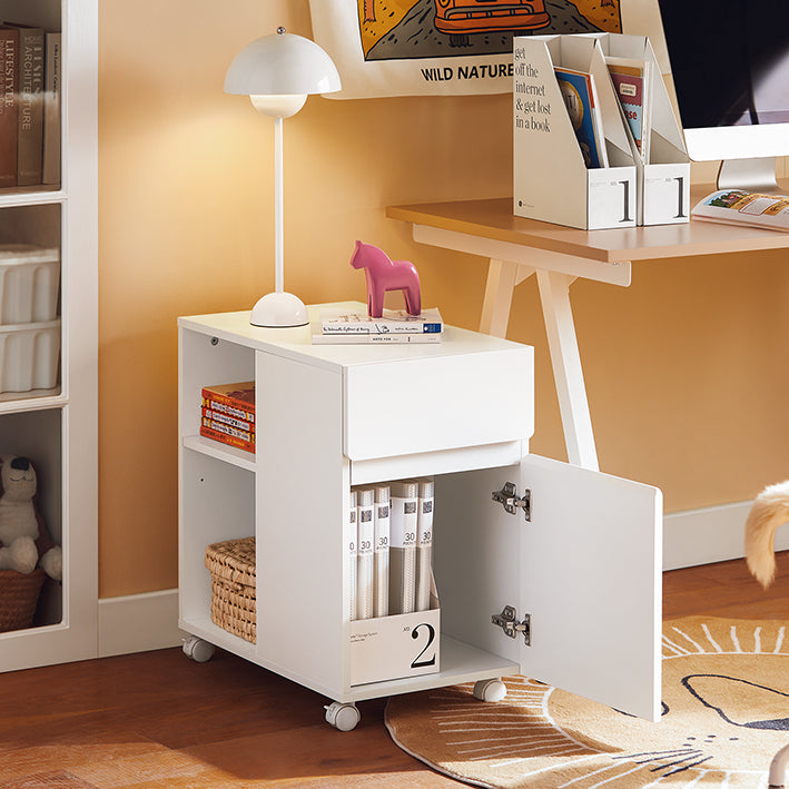 SoBuy | Armadietto Classificatore | Armadietto da Archivio Mobile | Tavolino per Stampante | Contenitore Mobile con Ruote | Bianco | ASK05-W