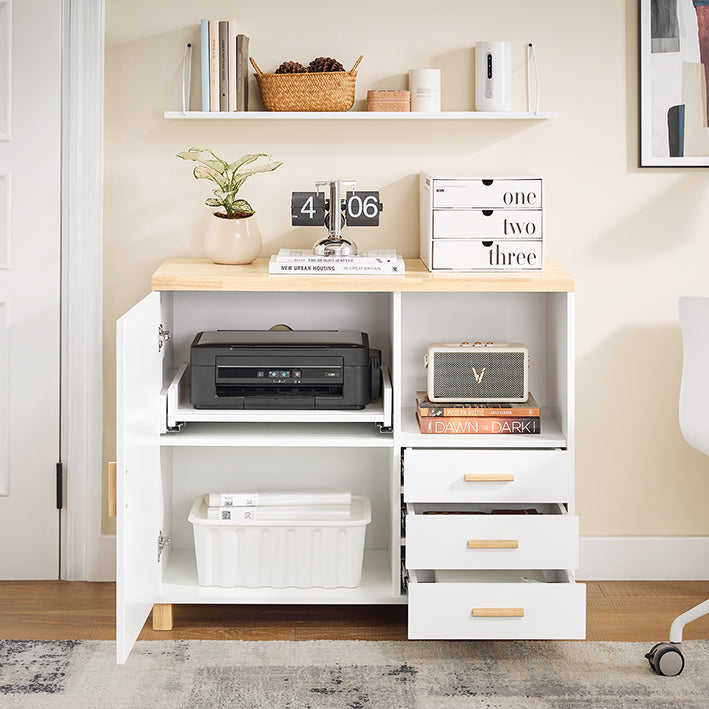 SoBuy | Tavolo per stampante | Classificatore | Credenza | Mobile contenitore | Bianco-Naturale | ASK07-WN