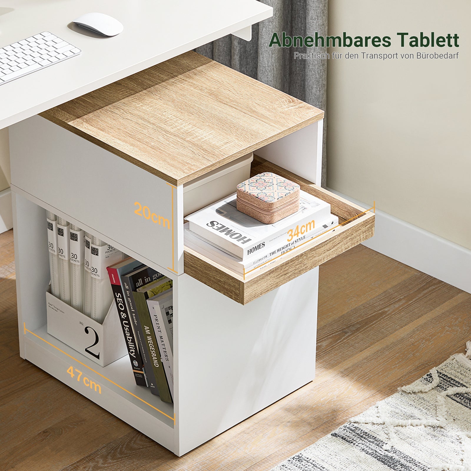 SoBuy | Table de chevet | Table d'appoint | Armoire de classement | Armoire de bureau | ASK08-WN