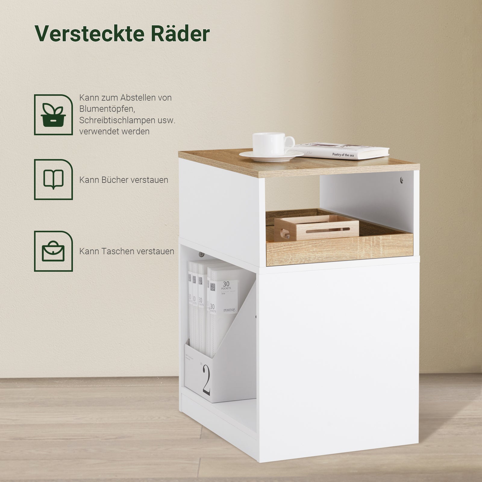 SoBuy | Comodino | Tavolino | Mobile schedario | Armadietto da ufficio | ASK08-WN