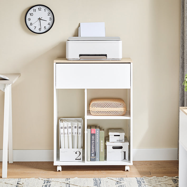 SoBuy | Tavolo per Stampante con Ruote | Supporto per Stampante | Armadietto Portadocumenti | Cassettiera per Ufficio | Bianco | ASK10-WN