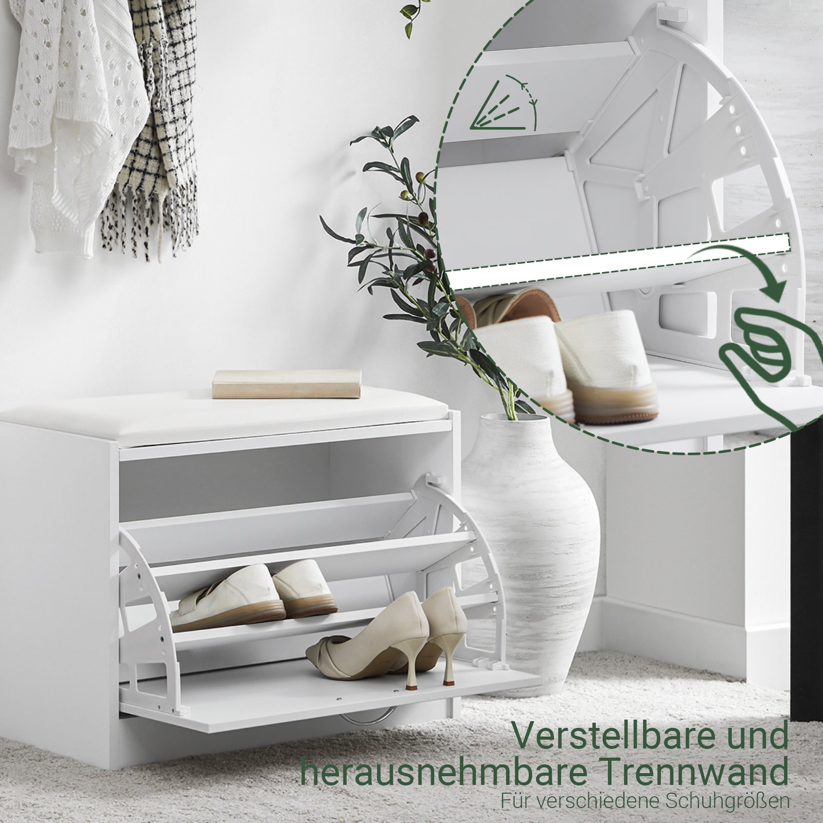 SoBuy | Meuble à chaussures | Banc à chaussures avec étagère intégrée | Blanc | FSR16-W