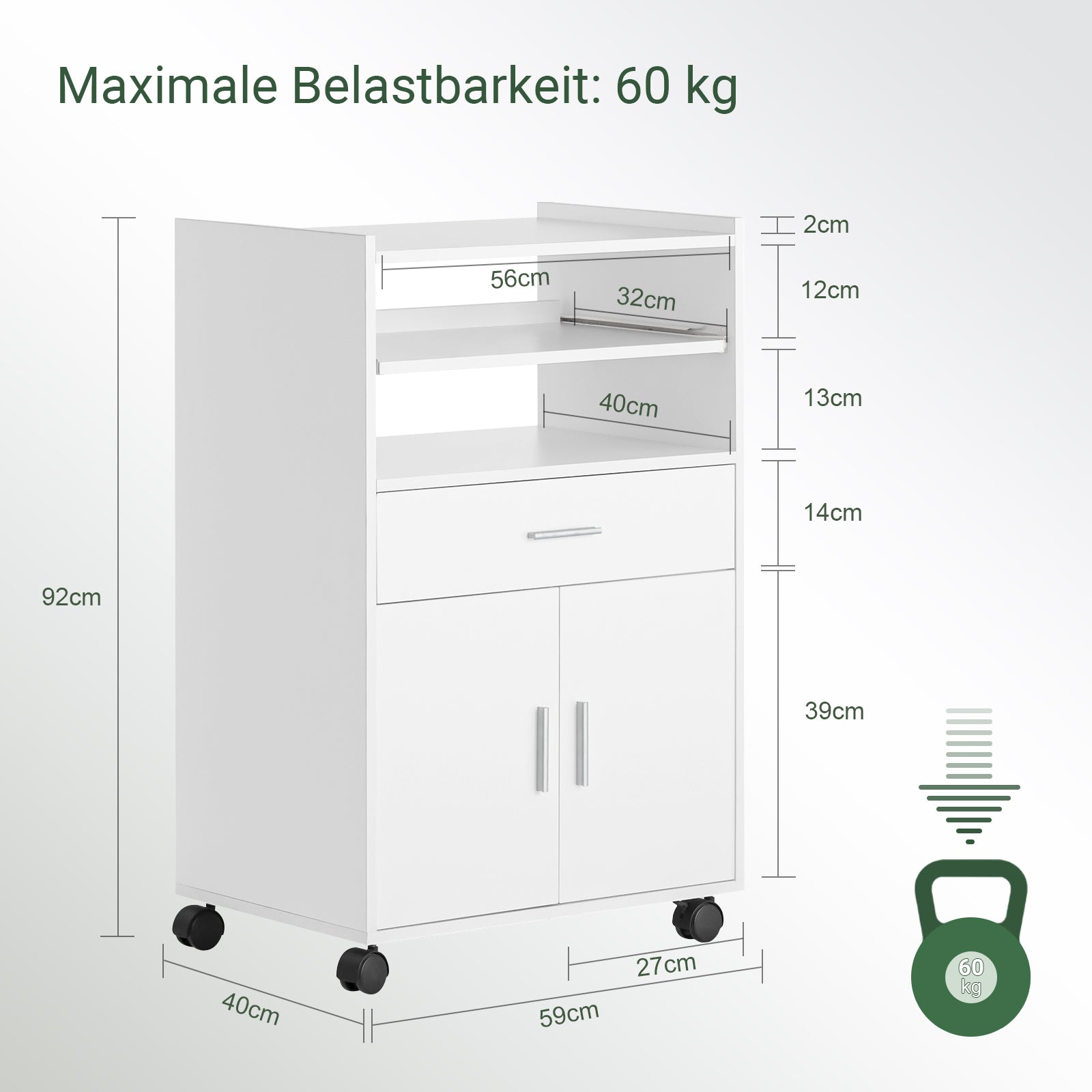 SoBuy | Mobile da Cucina | Mobile per Microonde | Mobiletto con Ruote Bianco | FSB09-W