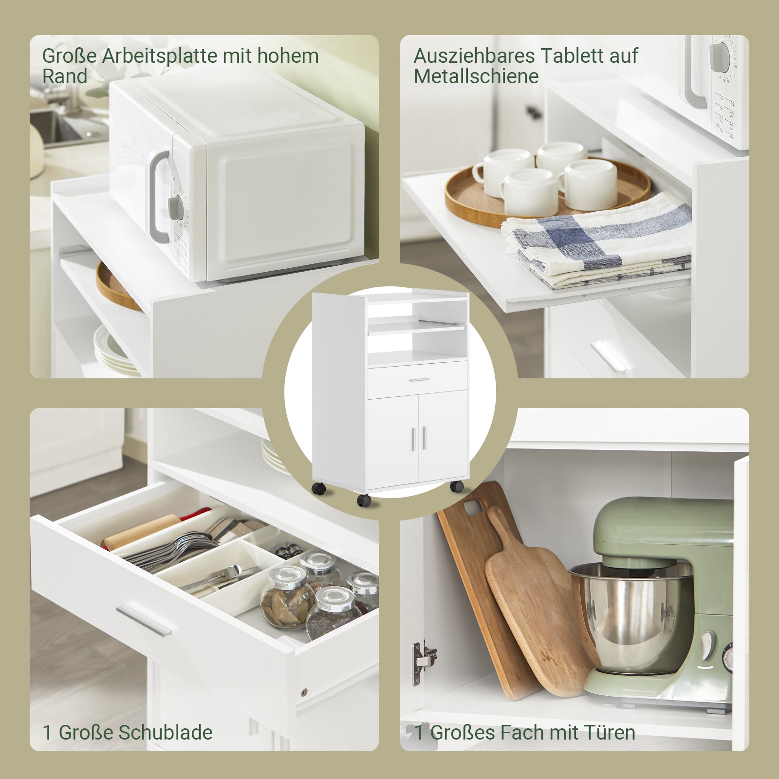 SoBuy | Küchenschrank | Mikrowellenschrank | Rollschrank Weiß | FSB09-W