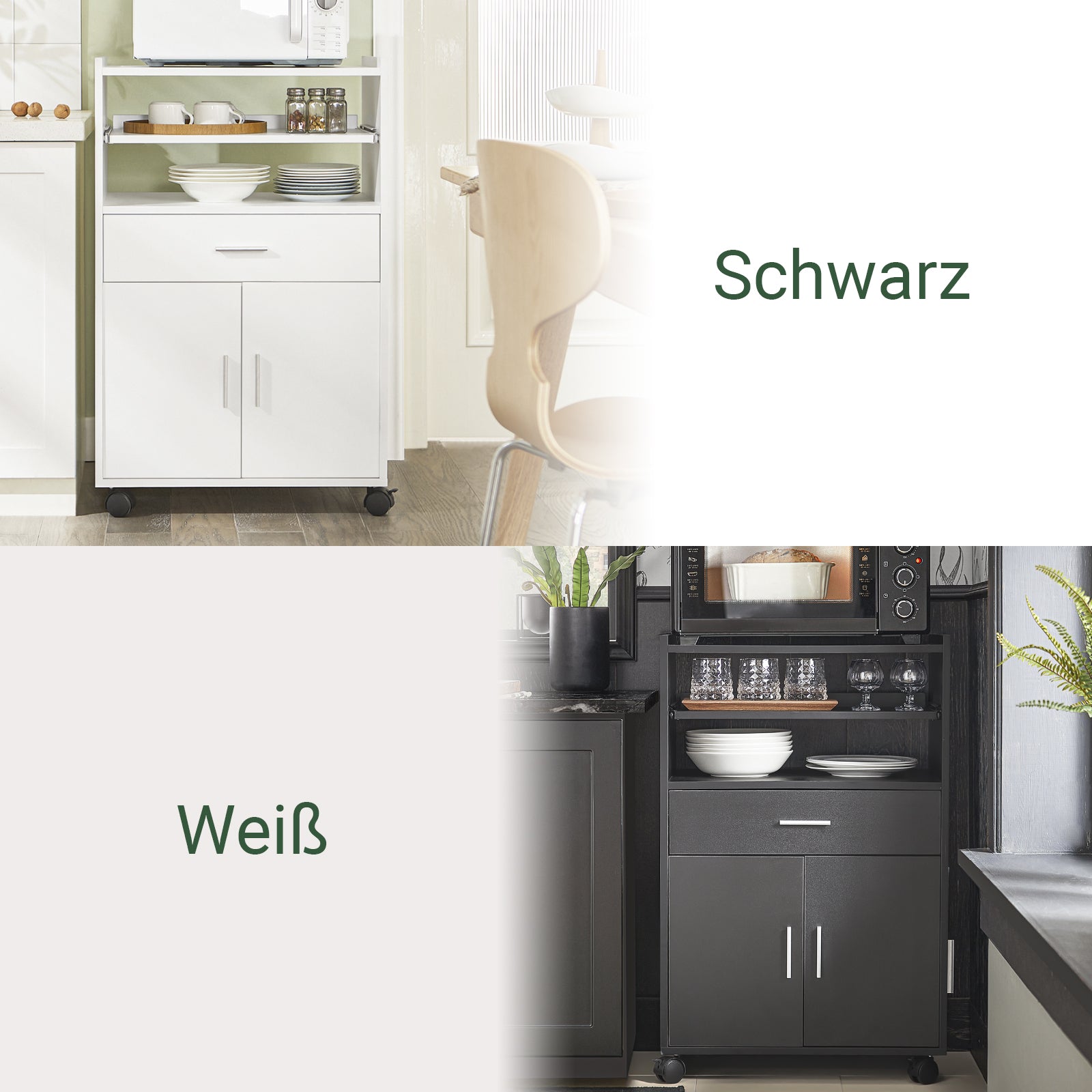 SoBuy | Küchenschrank | Mikrowellenschrank | Rollschrank Weiß | FSB09-W