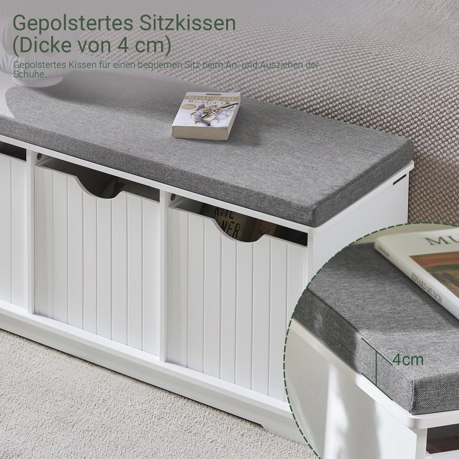 SoBuy | Banc avec siège | Coffre à jouets | Coffre de rangement blanc | FSR30-W