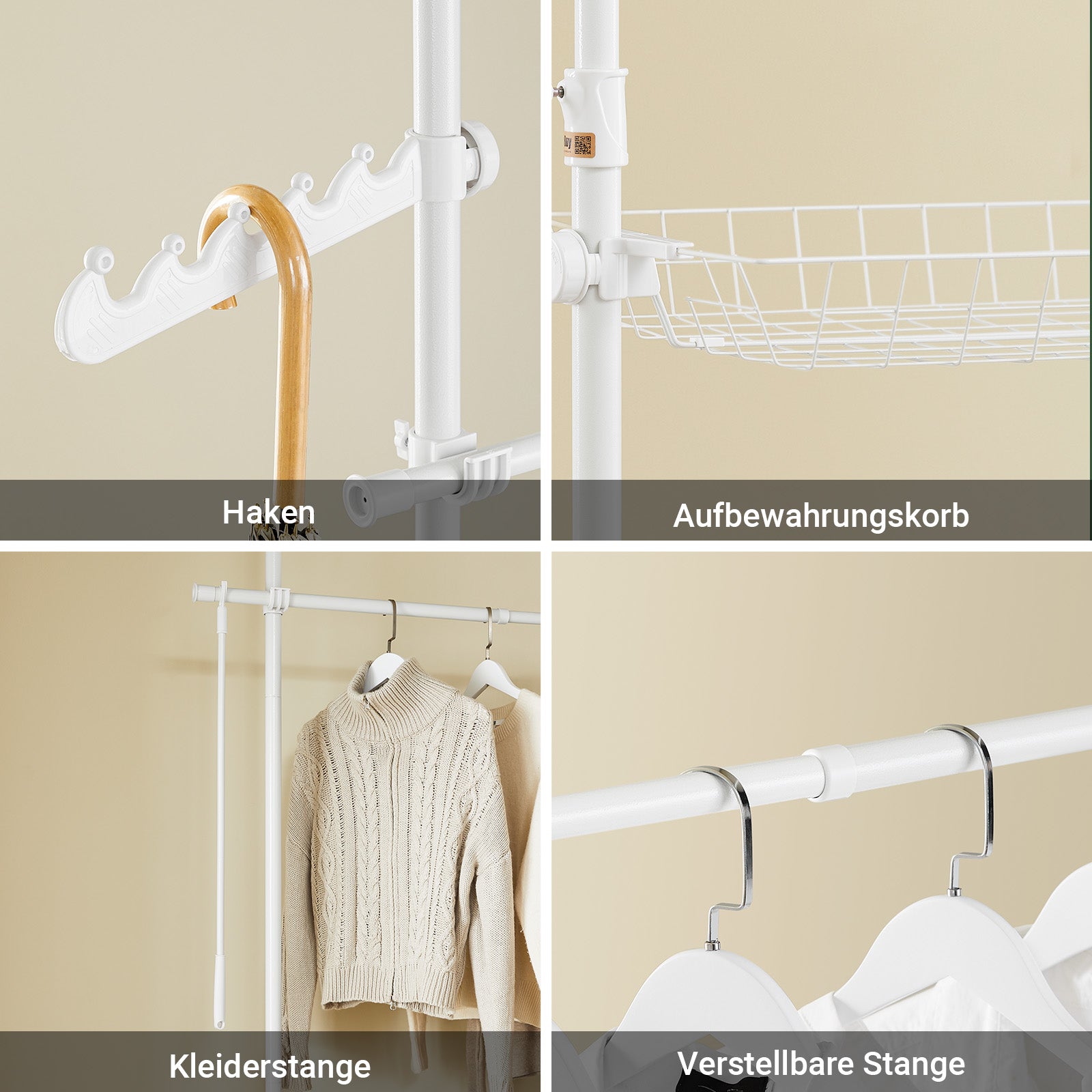 SoBuy | Tringle télescopique | Système de tringles à vêtements | Blanc | KLS04-II-W
