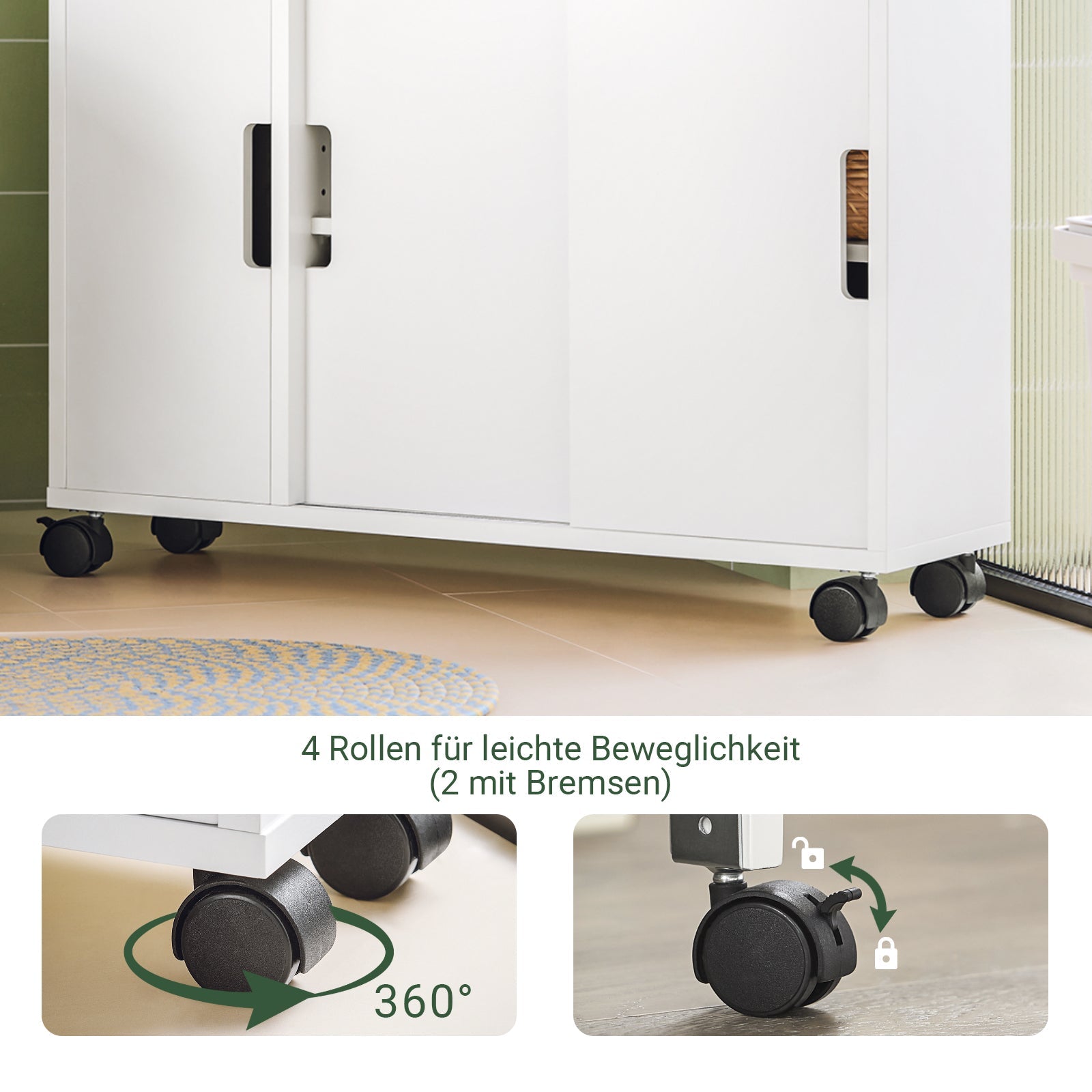 SoBuy | Meuble de Rangement à Roulettes | Colonne de Rangement Salle de Bain | Meuble de Salle de Bain Blanc | BZR02-W