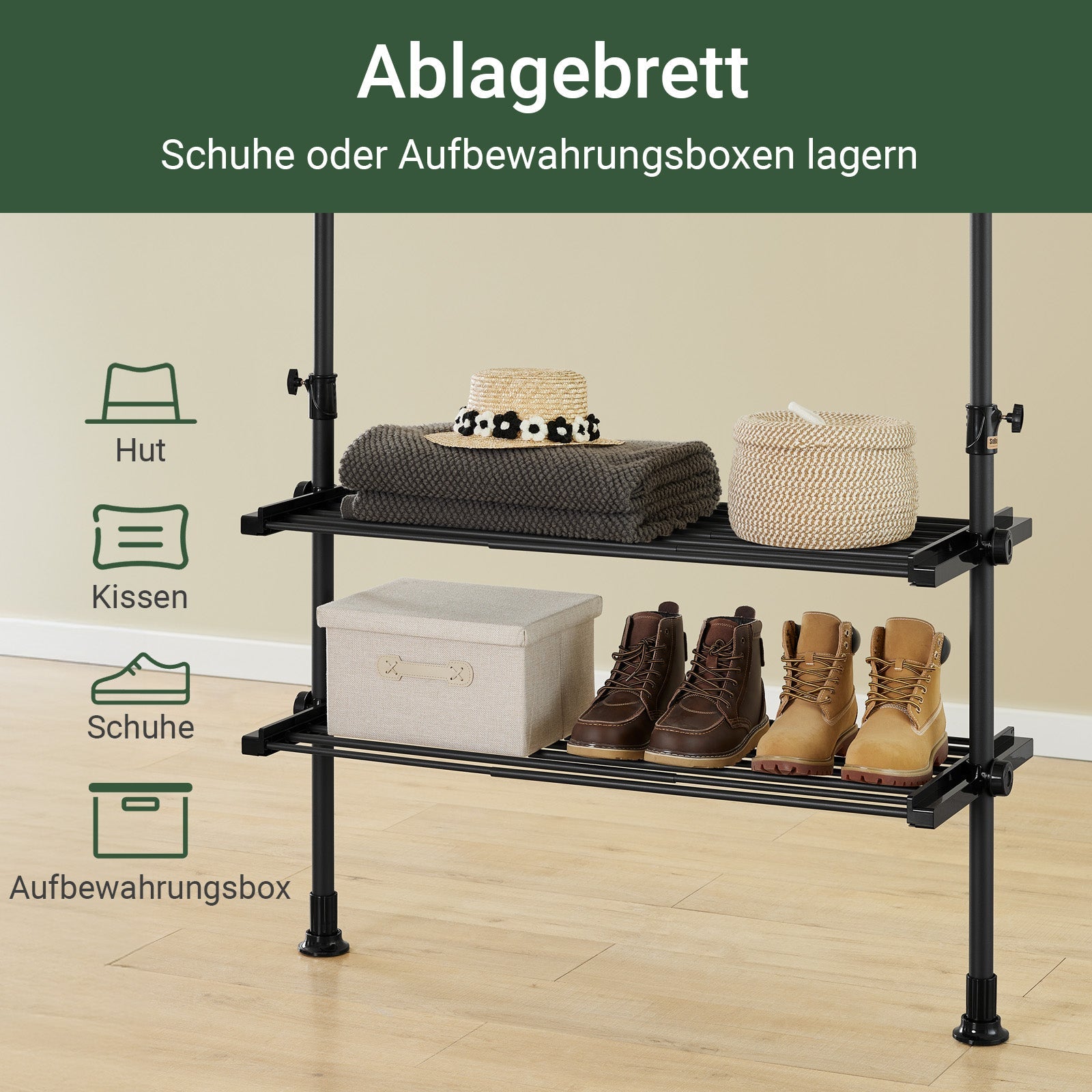 SoBuy | Tringle à vêtements télescopique | Système de tringles à vêtements | Système d'étagères | FRG34-II-SCH