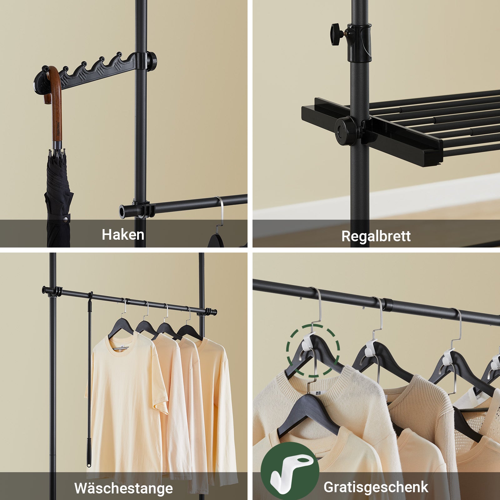 SoBuy | Teleskop Kleiderstange | Kleiderstangen System | Regalsystem | FRG34-II-SCH