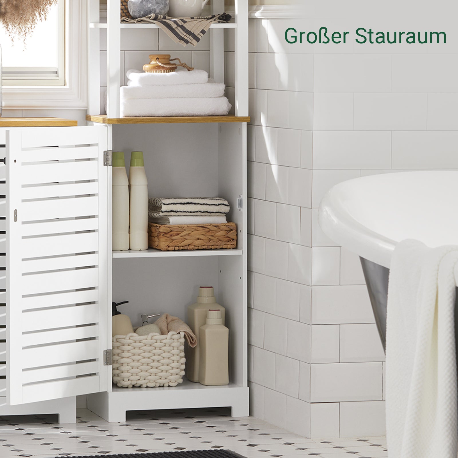 SoBuy | Armoire de salle de bain haute | Armoire de salle de bain blanche | Meubles de salle de bain | BZR43-W