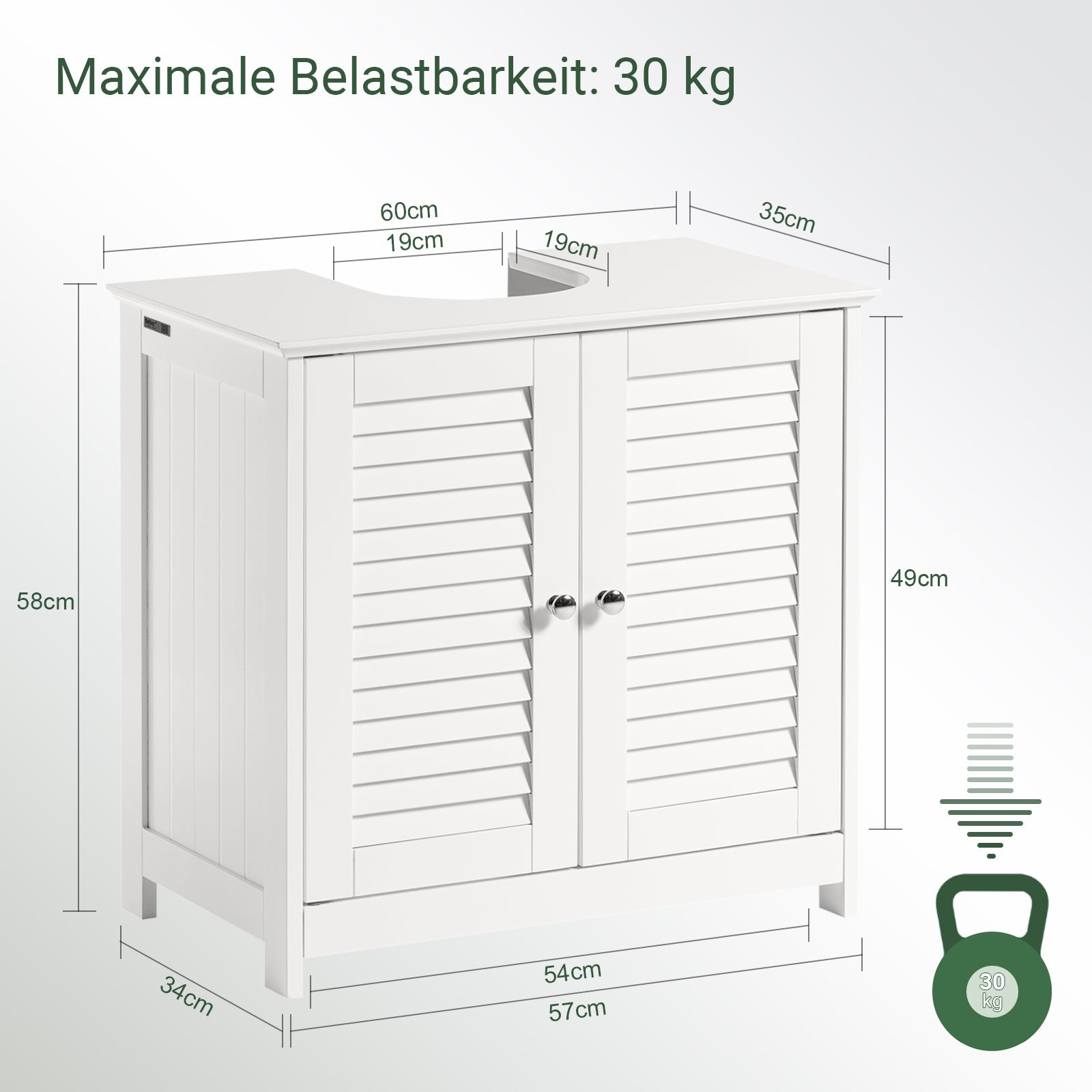 SoBuy | Meuble sous lavabo | Meuble bas de salle de bain blanc | FRG237-II-W