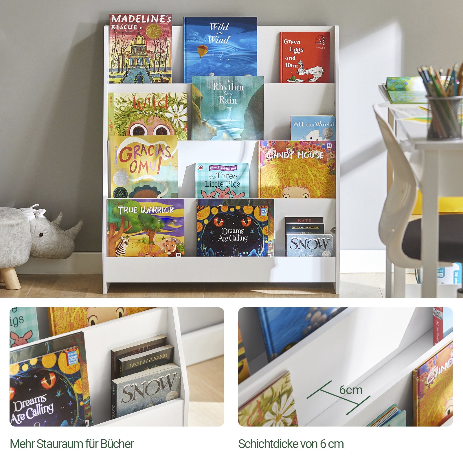 SoBuy | Kinderbücherregal | Zeitungsständer | Aufbewahrungsregal für Kinder | KMB32-W