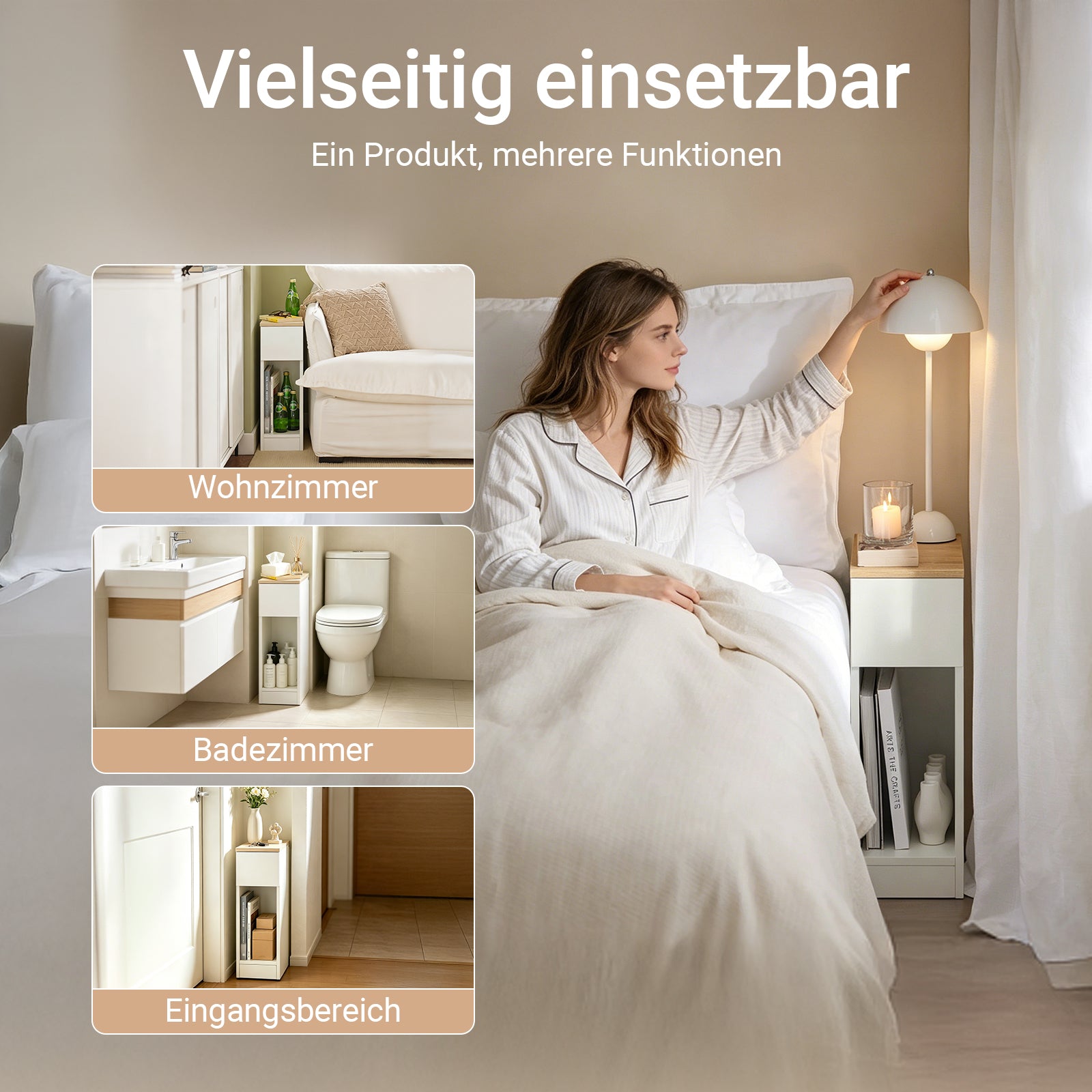 SoBuy Nachttisch schmal Beistelltisch mit Schublade Weiß 20x60x35cm FBT111-WN