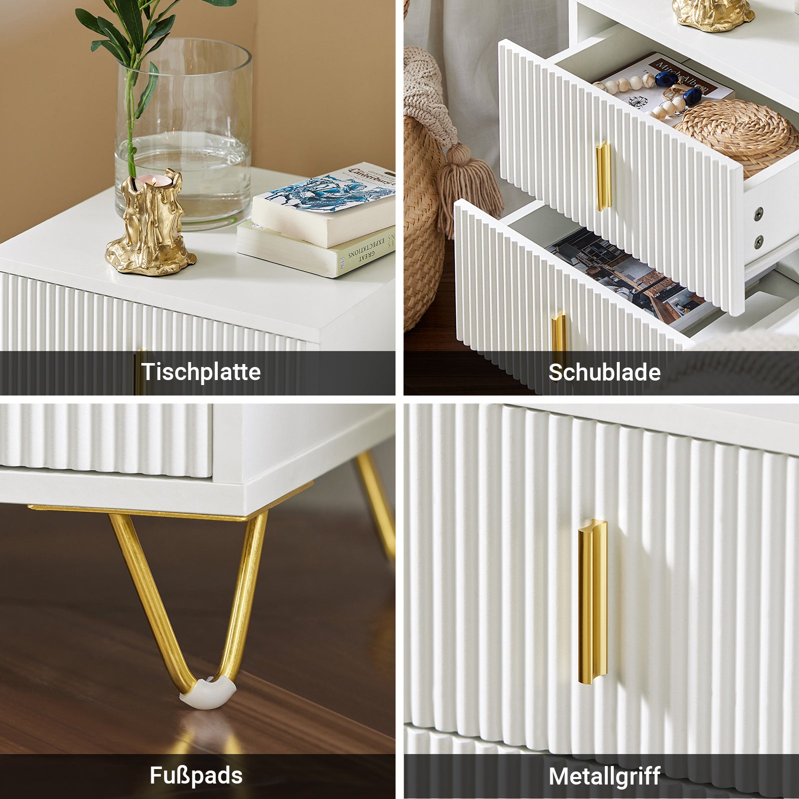 SoBuy | Nachttisch mit 2 Schubladen | Sofatisch | Beistelltisch | Weiß | FBT115-W