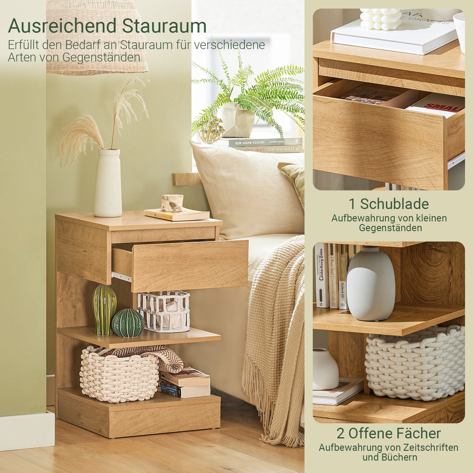 SoBuy | Table de chevet | Commode de nuit | Table d'appoint | Commode Nature | FBT49-N