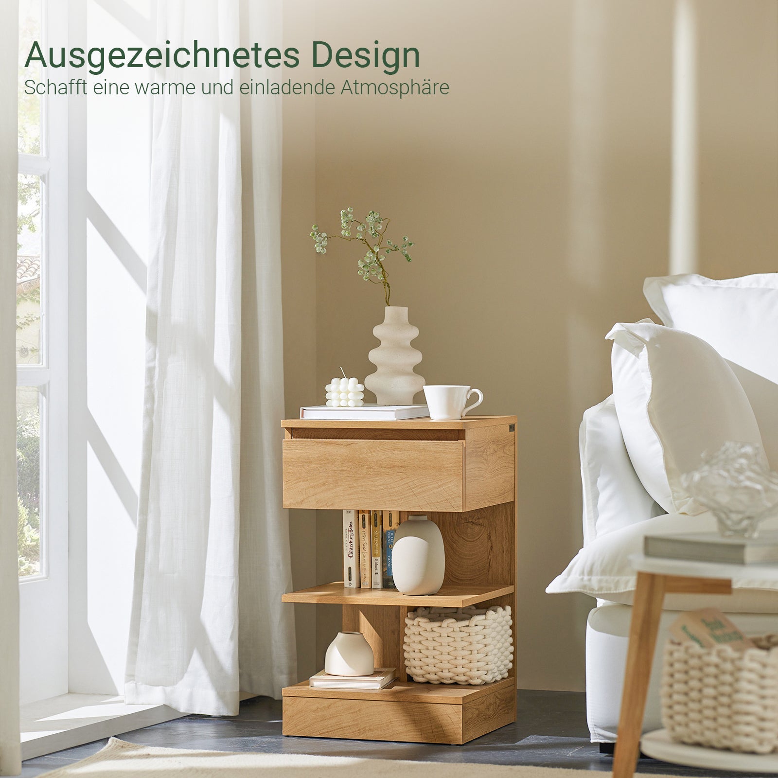 SoBuy | Comodino | Tavolino | Cassettiera Naturale | FBT49-N