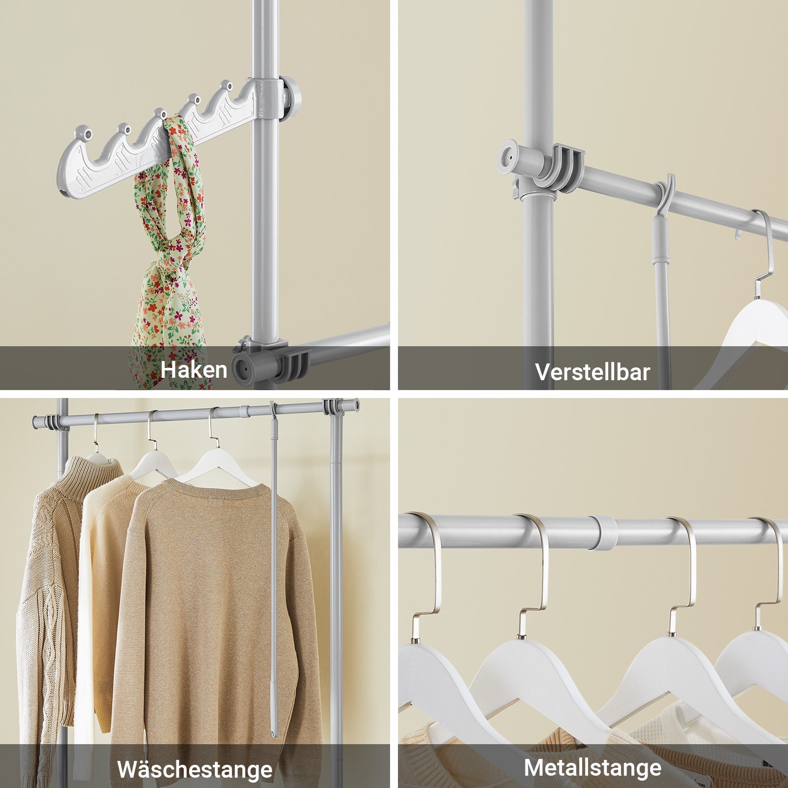 SoBuy | Tringle à vêtements télescopique | Système de tringle à vêtements | Système d'étagères | Gris clair | KLS03-II-HG