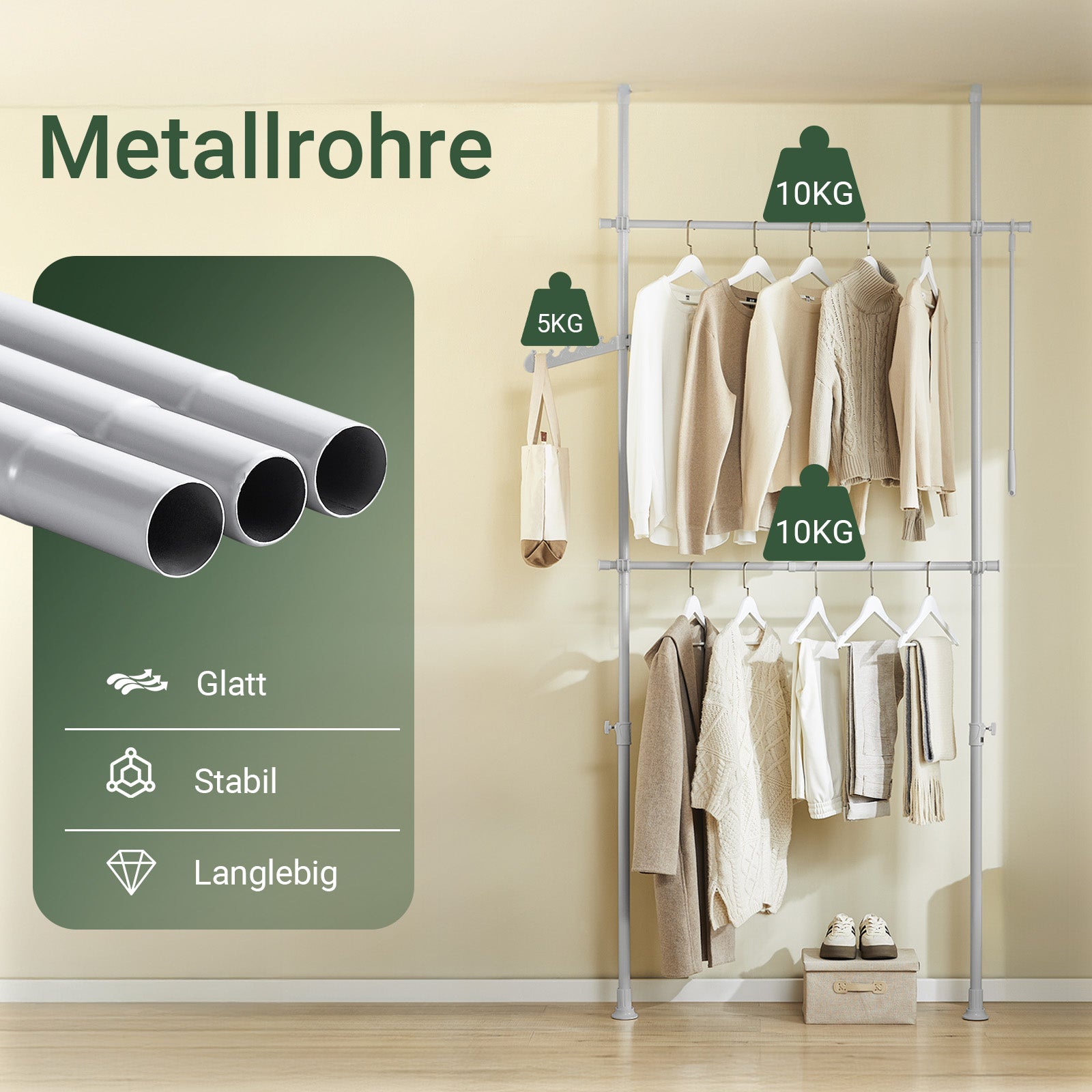 SoBuy | Asta Appendini Telescopica | Sistema Guardaroba | Sistema di Scaffalature | FRG109-II-HG