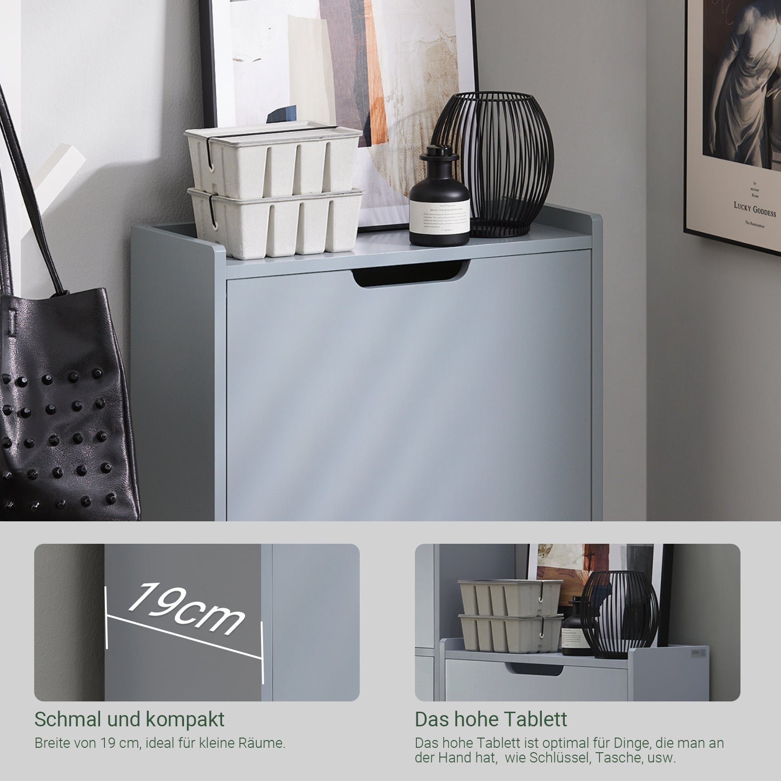SoBuy | Meuble à chaussures à 2 abattants | Armoire à chaussures | Commode à chaussures | Gris clair | FSR151-HG