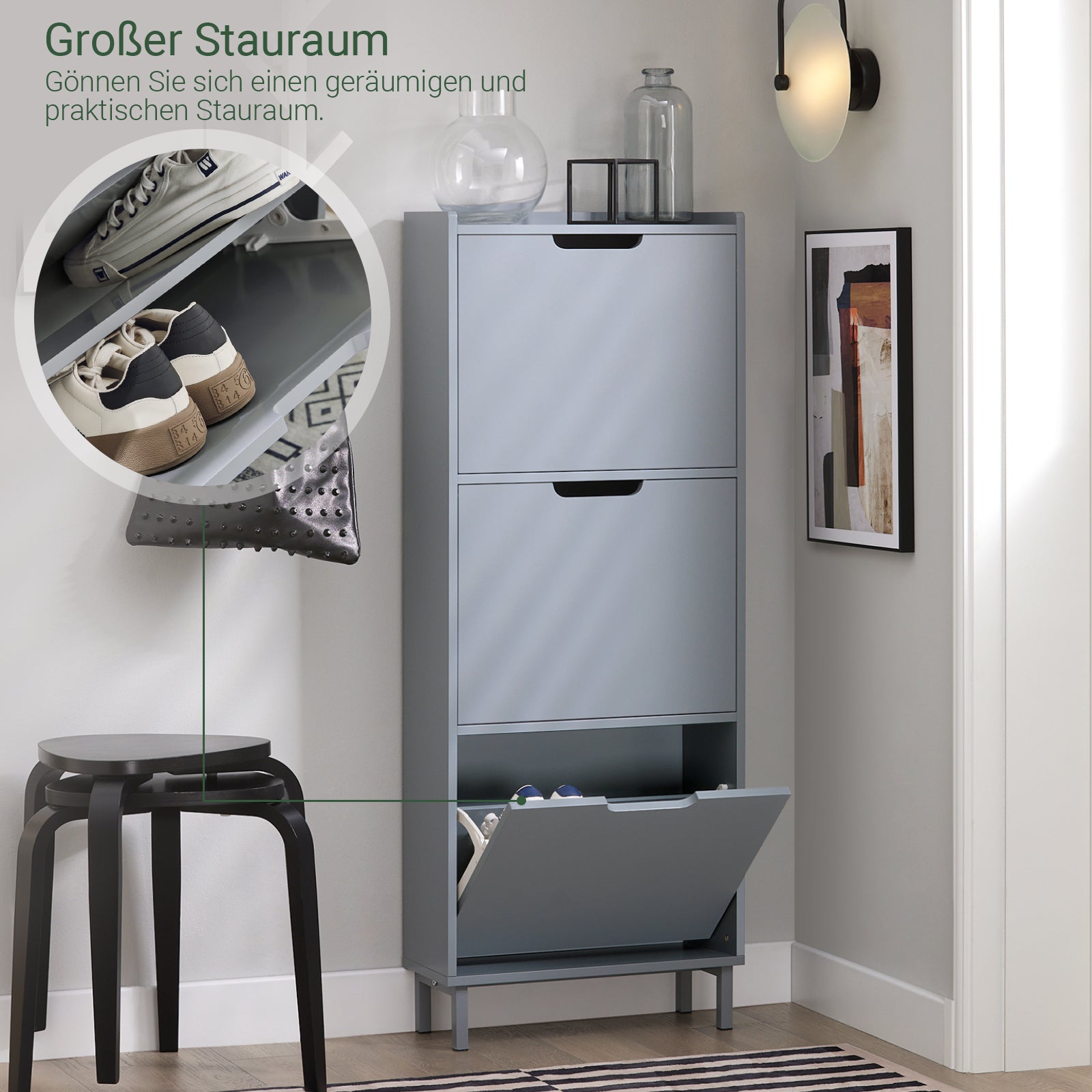 SoBuy | Schuhkipper mit 3 Klappen | Schuhschrank | Schuhkommode | Hellgrau | FSR151-H-HG