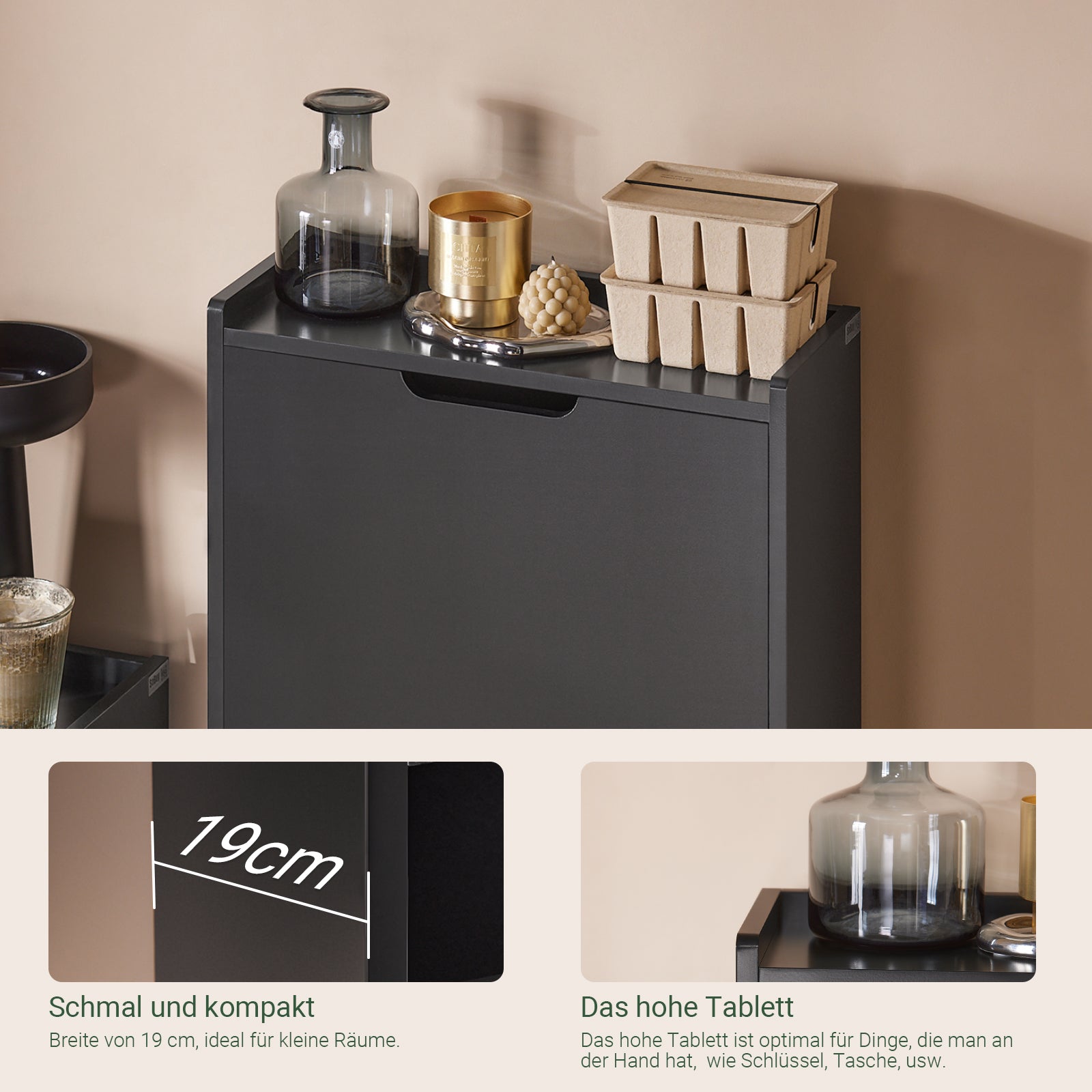 SoBuy | Meuble à chaussures 3 portes | Armoire à chaussures | Coffre à chaussures | Noir | FSR151-H-SCH