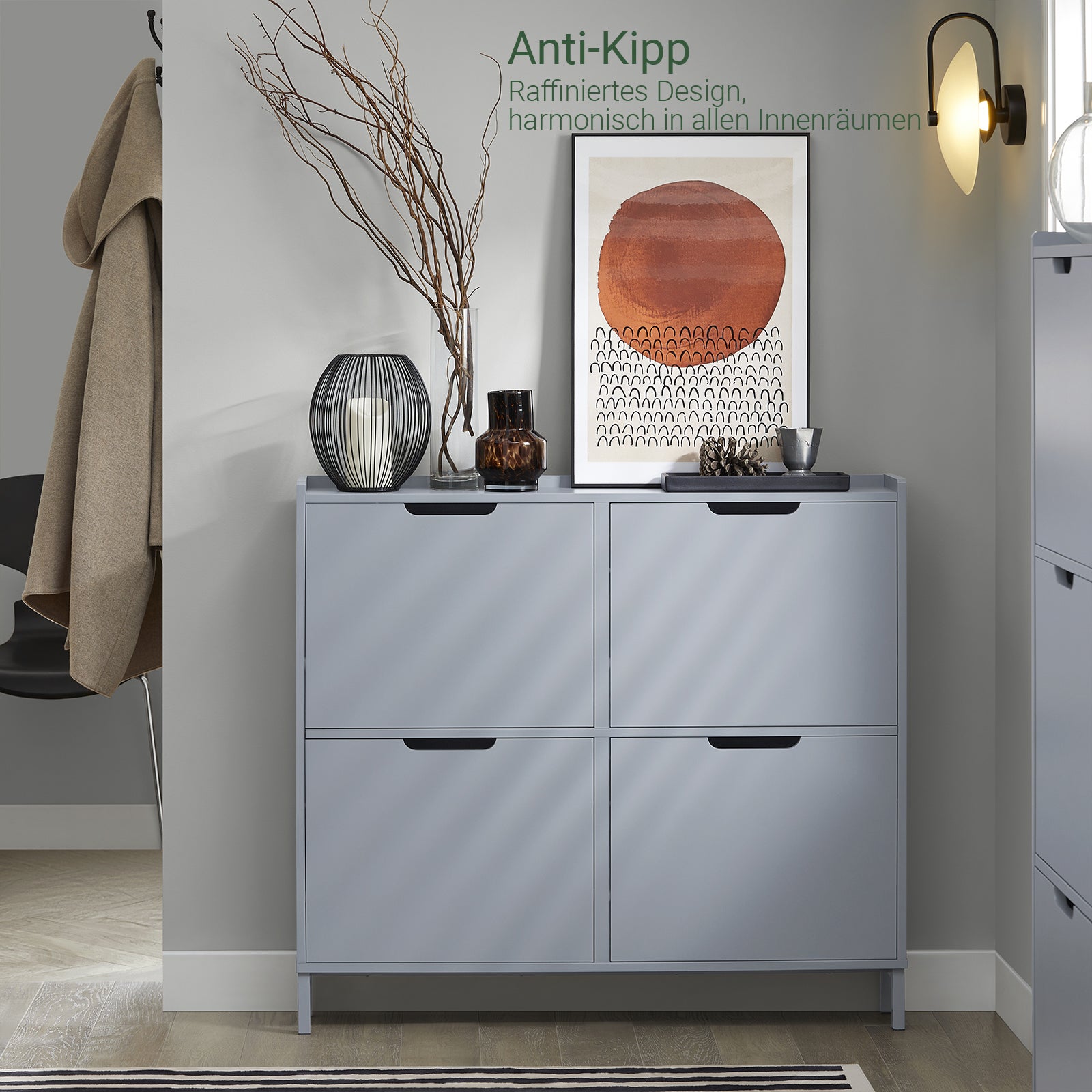 SoBuy | Meuble à chaussures | Meuble à chaussures 4 portes | Coffre à chaussures | Gris clair | FSR100-HG