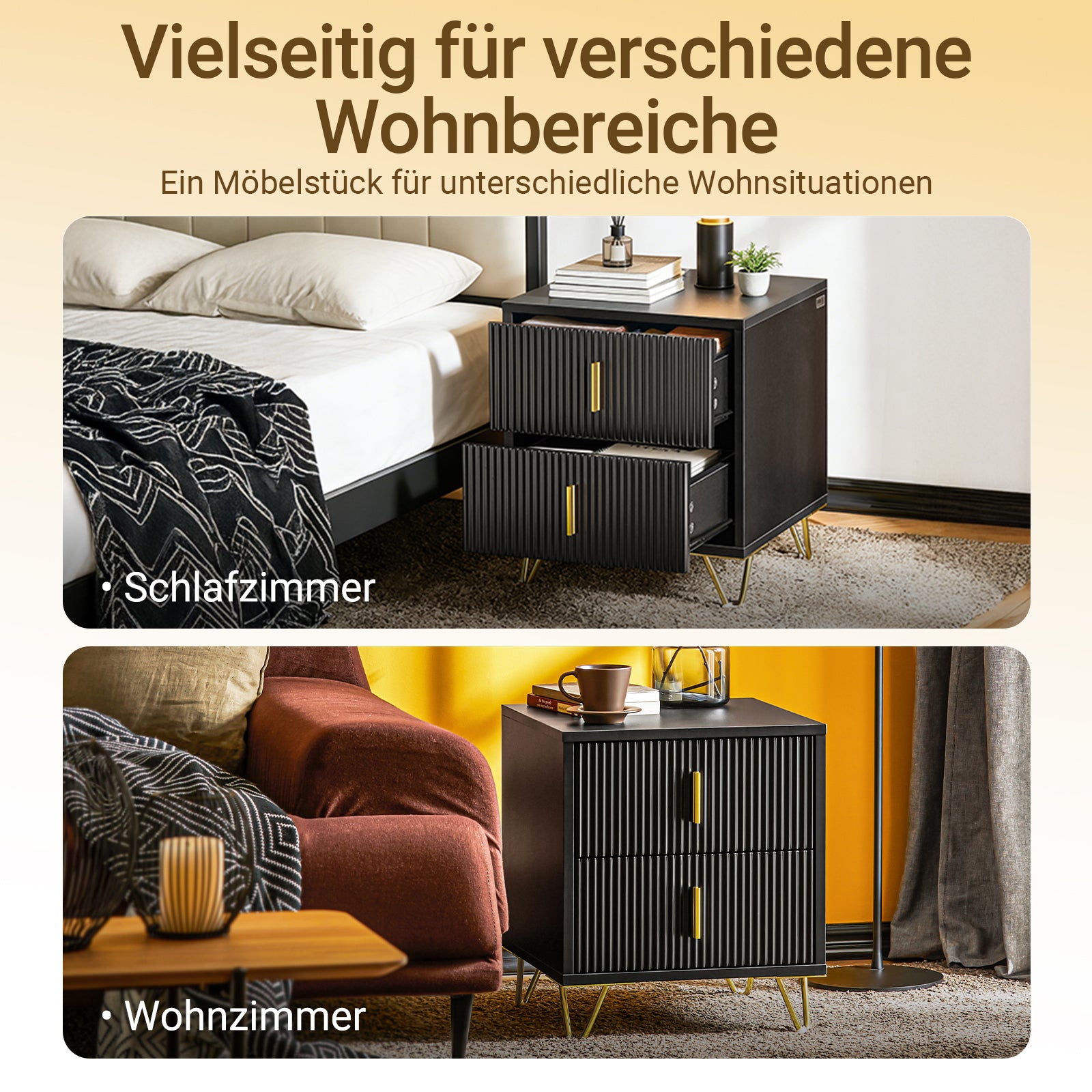 SoBuy | Nachttisch mit 2 Schubladen | Sofatisch | Beistelltisch | Schwarz | FBT115-SCH