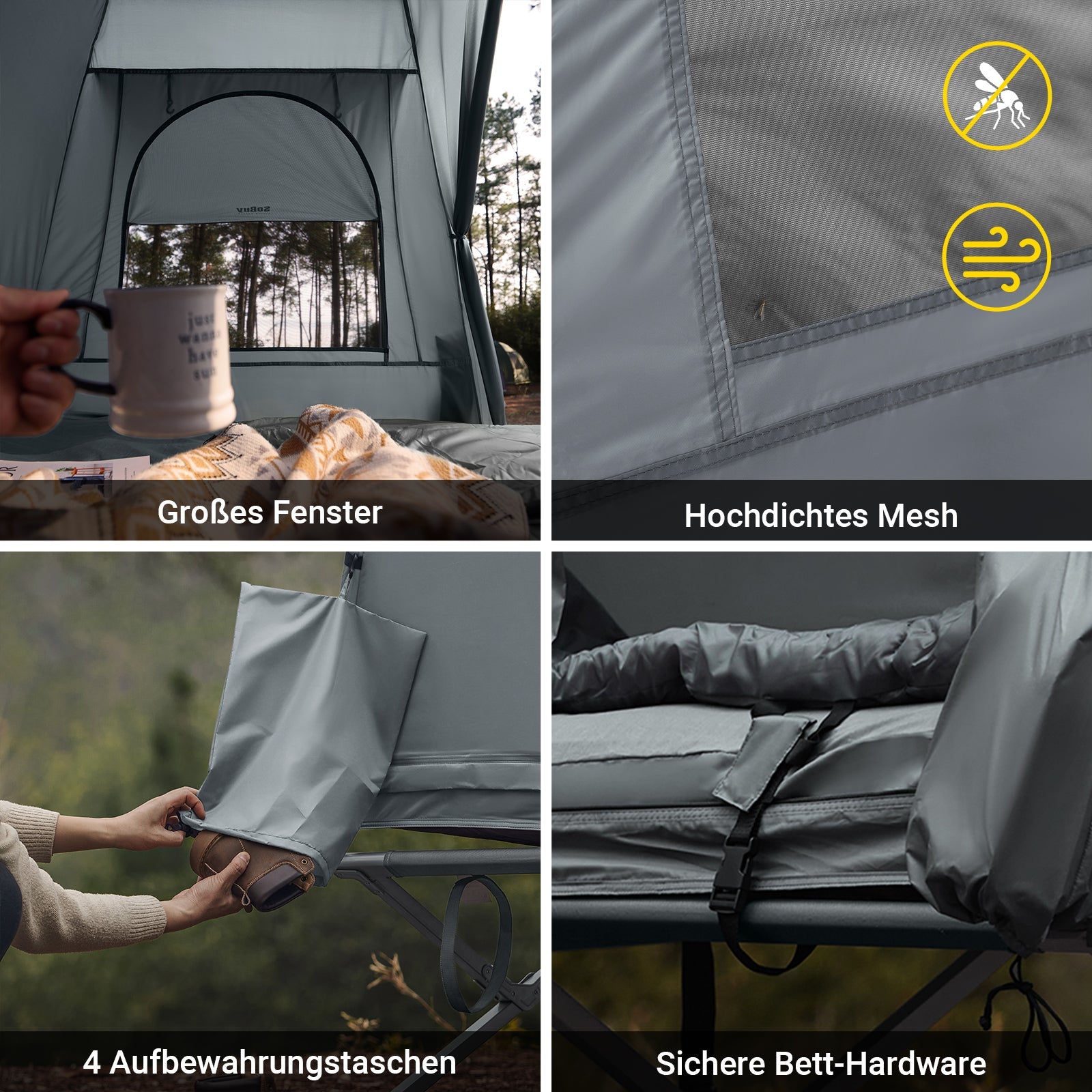 SoBuy | Tenda da campeggio 7in1 | 2 persone | Outdoor | Brandina Grigio Chiaro | 193x188x145cm | OGS32-L-HG