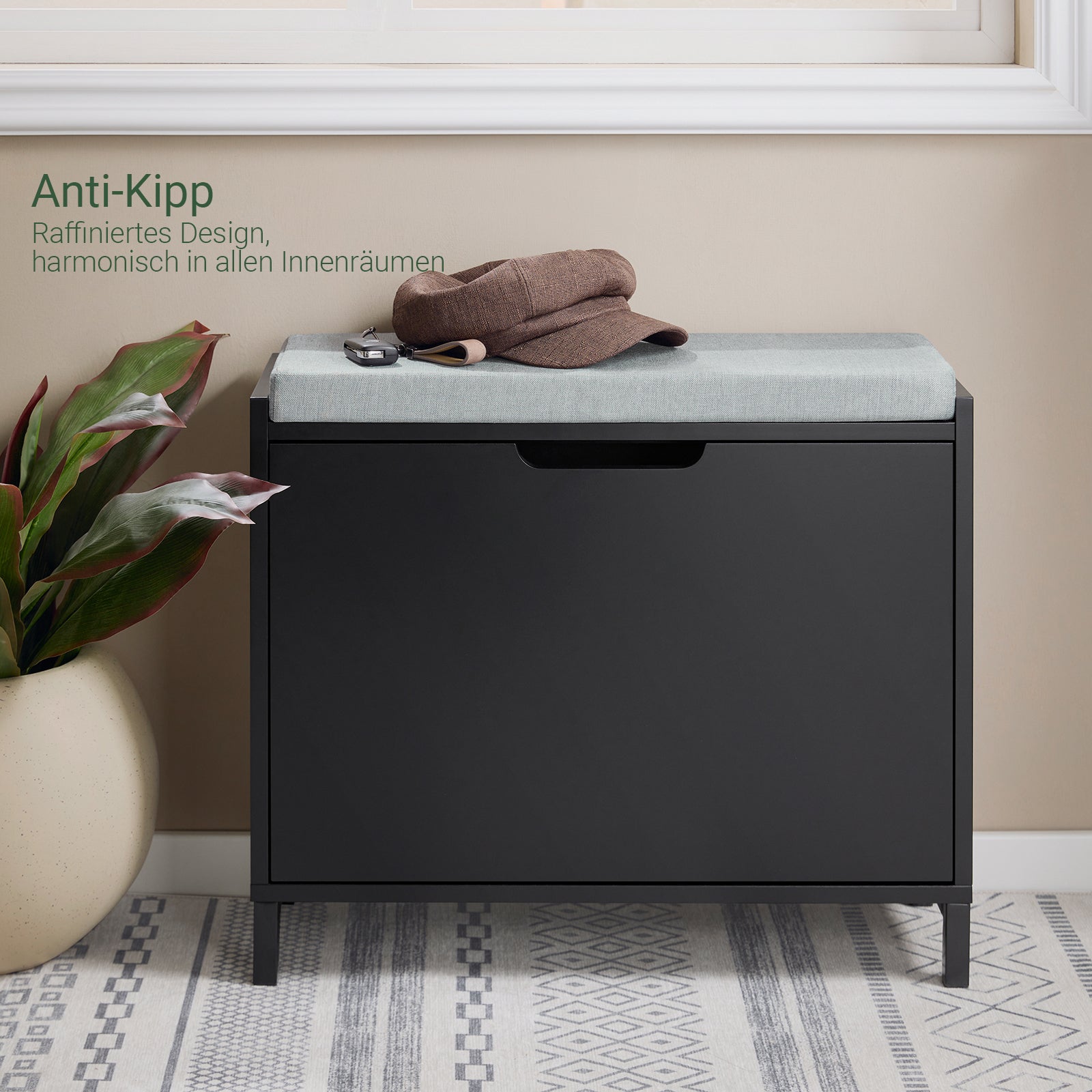 SoBuy | Meuble à chaussures à 1 rabat | Meuble à chaussures étroit | Coffre à chaussures | Noir | FSR151-K-SCH