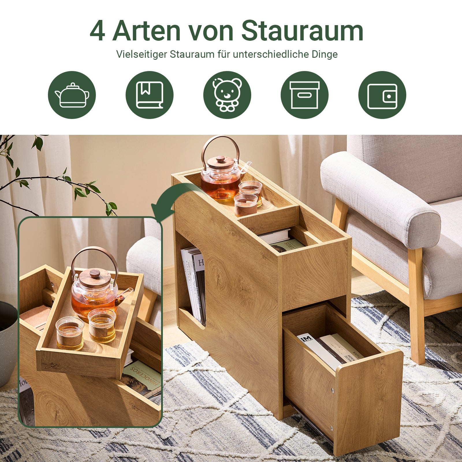 SoBuy | Nachttisch | Beistelltisch | Sofatisch | Schrank für Büro Natur | FBT158-N