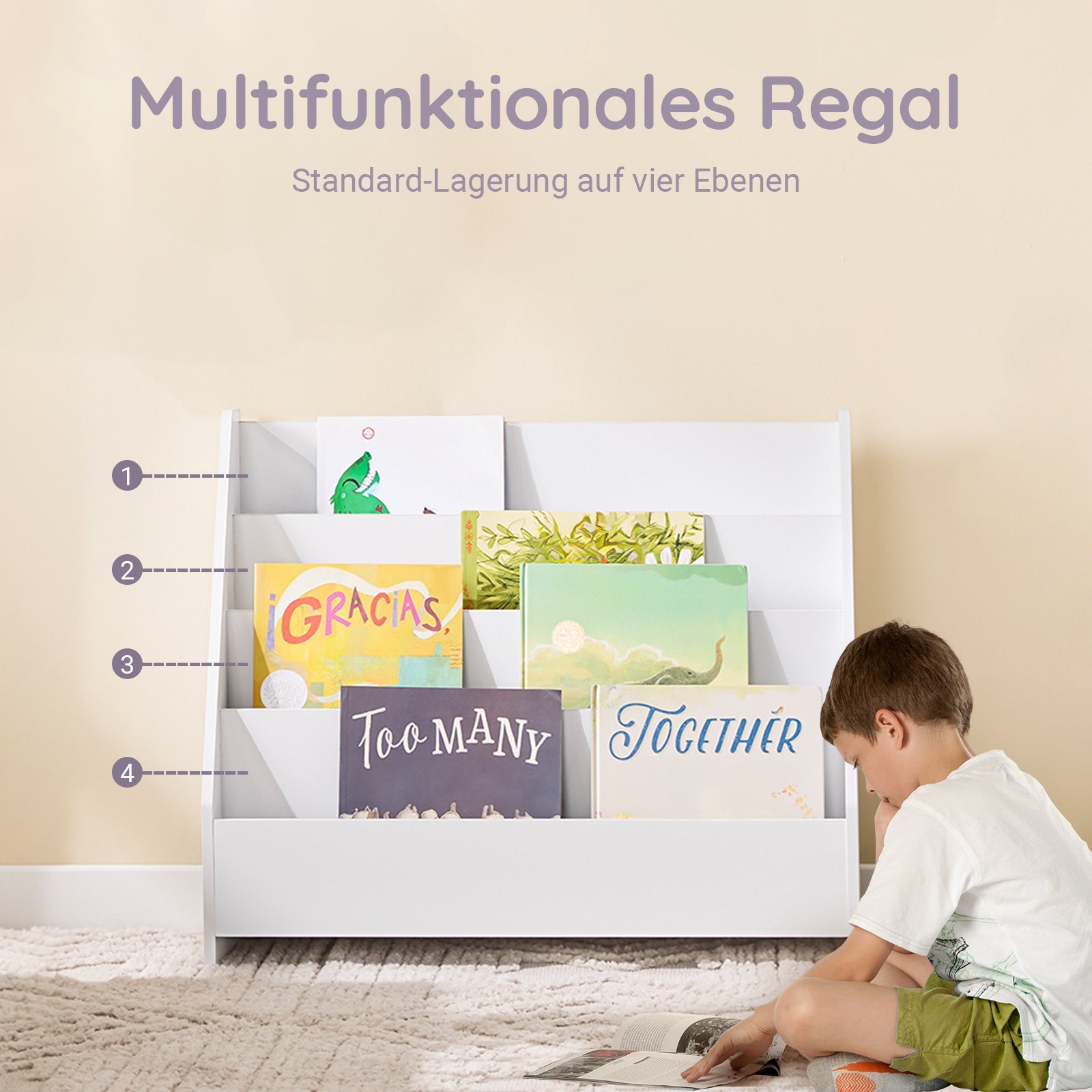 SoBuy | Libreria per bambini | Bianca | 70x60x30cm | KMB32-K-W