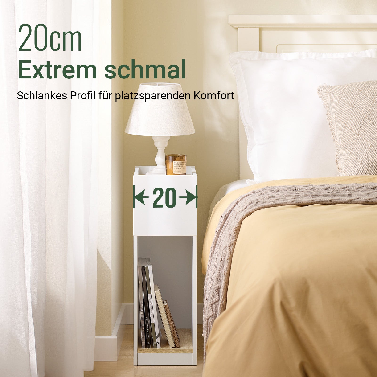 Vorverkauf | SoBuy | Schmaler Nachttisch | mit Schublade und Ablage | Weiß-Natur | FBT171-WN