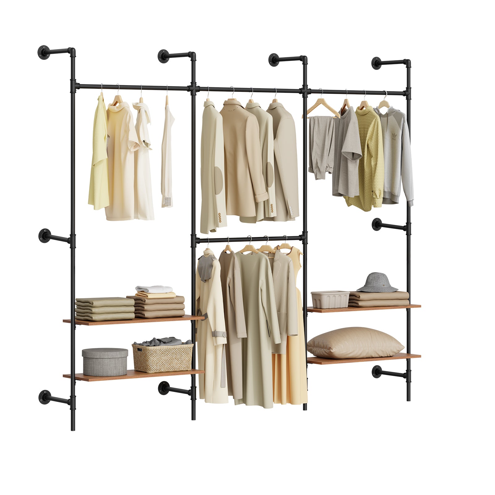 SoBuy Kleiderstange Wandmontage mit 4 MDF Regalböden... –