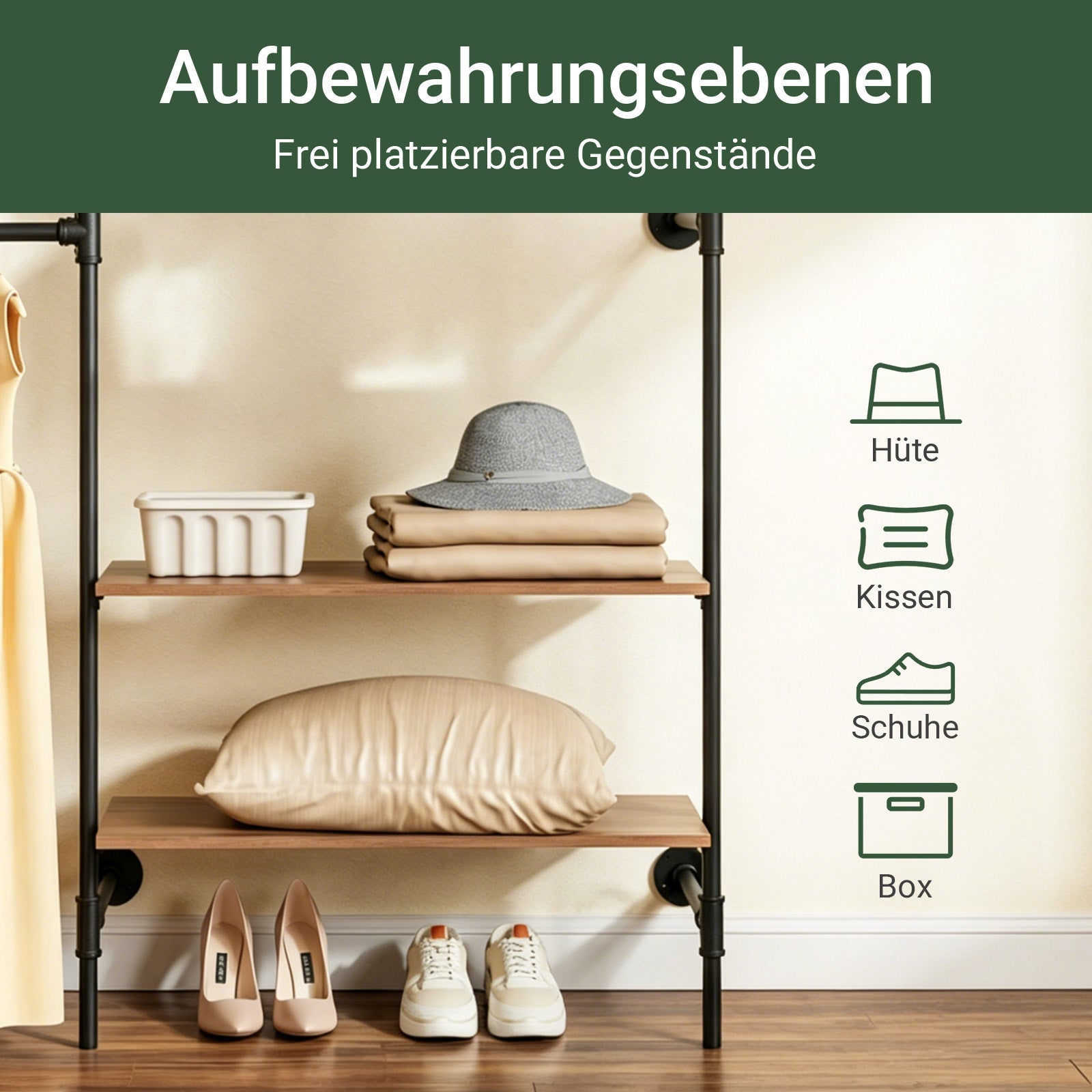 SoBuy Kleiderstange Wandmontage mit 4 MDF Regalböden 120kg Tragkraft Schwarz KLS19-SCH