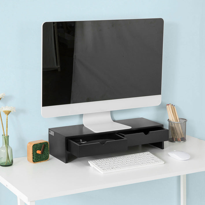 SoBuy | Rialzo per Monitor | Supporto Monitor con Cassetti | Nero | BBF02-SCH