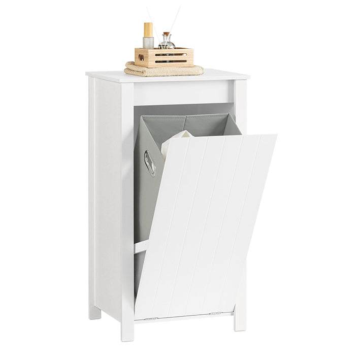 SoBuy | Mobile lavanderia con sacco portabiancheria pieghevole | Mobile da bagno salvaspazio | Cesto portabiancheria | Bianco | BZR100-W