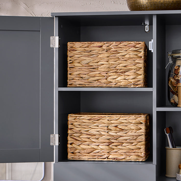 SoBuy | Colonna bagno con cesto portabiancheria | Mobiletto da bagno | Armadietto da bagno | Scaffale da bagno | Grigio scuro | BZR104-DG