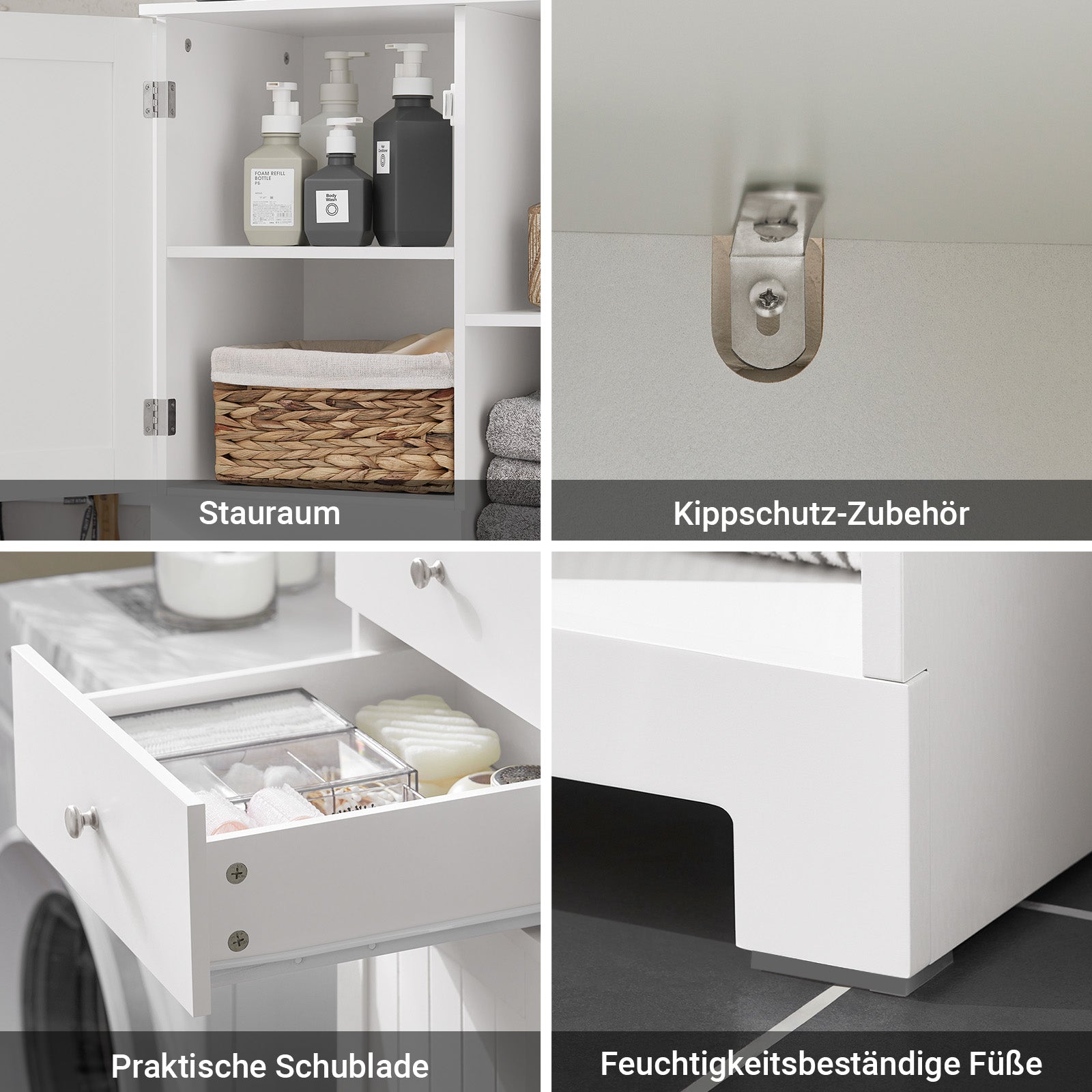 Prévente | SoBuy | Armoire haute | avec sac à linge pliable | Meuble de salle de bain | Étagère de salle de bain | Blanc | BZR104-W