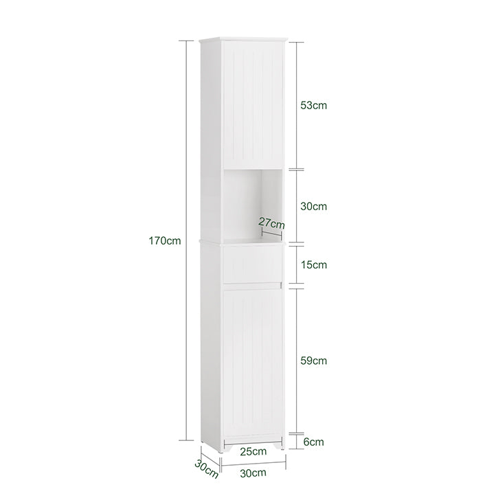 SoBuy | Armoire haute | Meuble de salle de bain | Étagère de salle de bain | Mobilier de salle de bain | Blanc | BZR109-W
