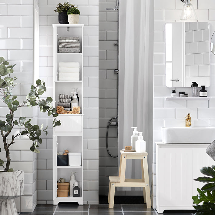 SoBuy | Armadietto alto | Armadietto da bagno | Scaffale da bagno | Mobile da bagno | Bianco | BZR109-W