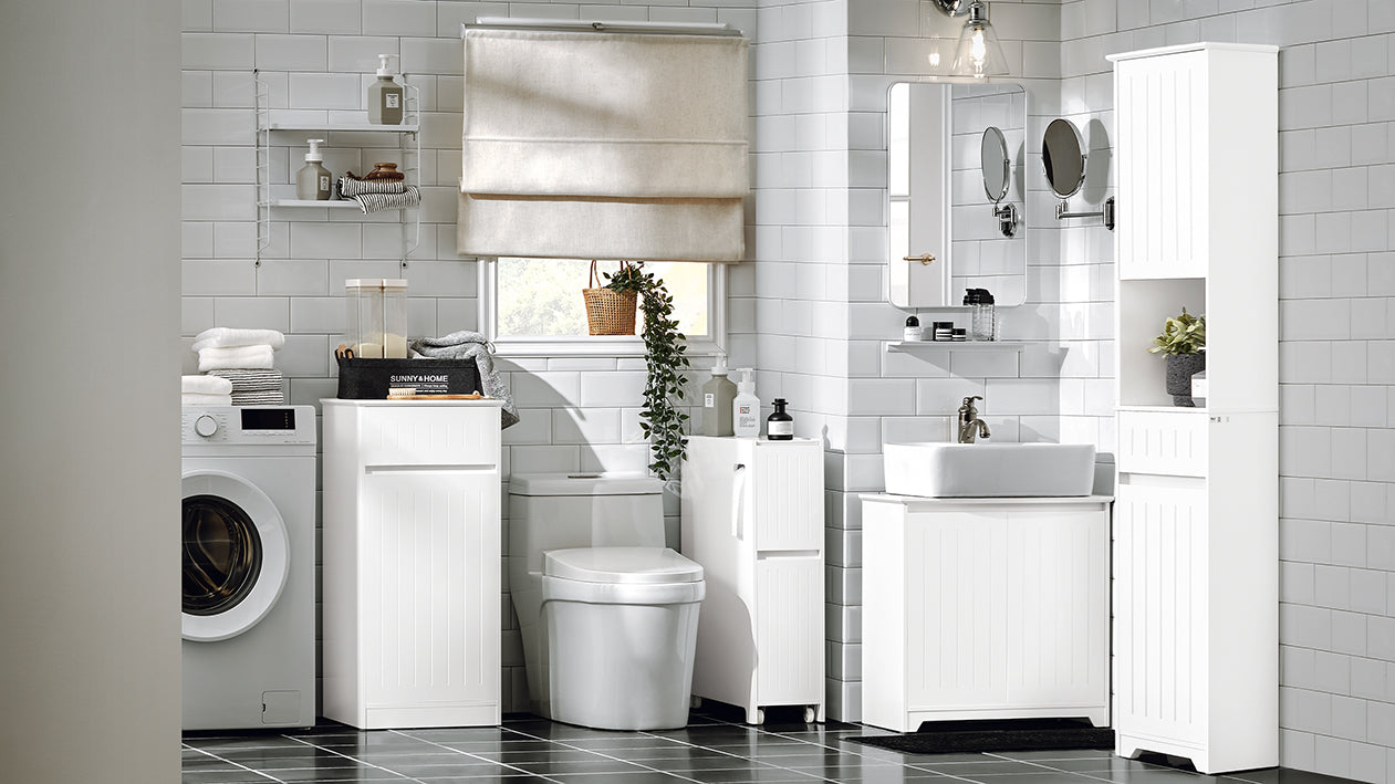 SoBuy | Étagère de niche | Meuble de cuisine | Desserte à roulettes | Meuble de salle de bain | Blanc | BZR111-W