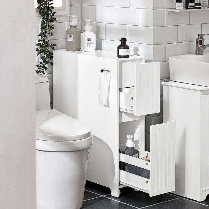SoBuy | Étagère de niche | Meuble de cuisine | Desserte à roulettes | Meuble de salle de bain | Blanc | BZR111-W