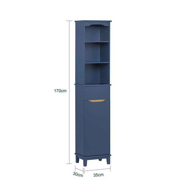 SoBuy | Armoire haute | Meuble de salle de bain | Étagère de salle de bain | Bleu | BZR112-B