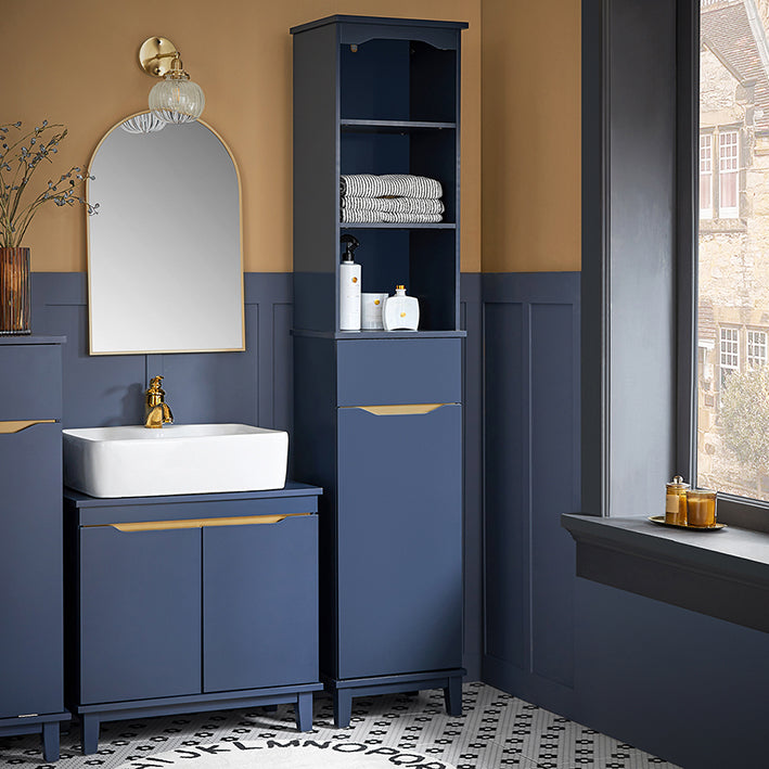 SoBuy | Armoire haute | Meuble de salle de bain | Étagère de salle de bain | Bleu | BZR112-B