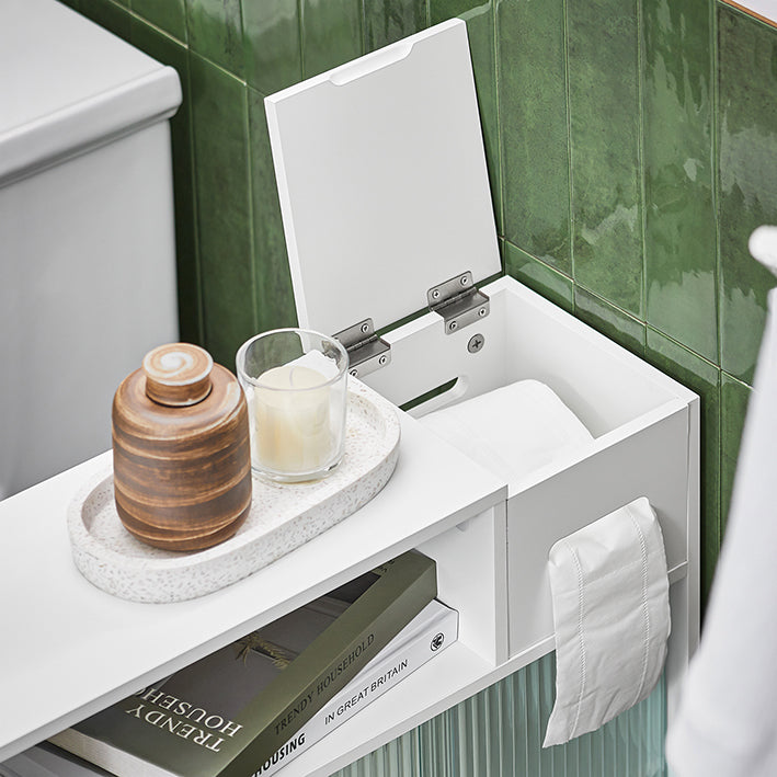 SoBuy | Nischenregal mit Glastür | Küchenregal | Rollwagen | Badmöbel | Weiß | BZR117-W